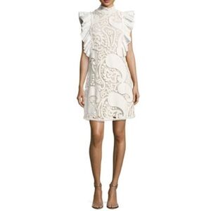 K1. See by Chloe White Ruffle Smocked Lace Dress Paisley Ruffle